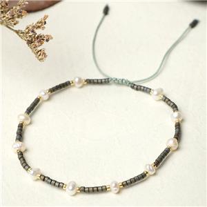 handmade miyuki glass Bracelet with Pearl, adjustable, approx 3mm, 16-24cm length