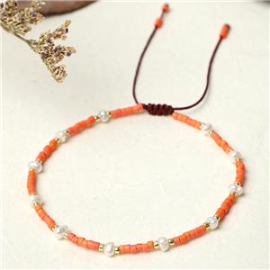 handmade miyuki seed glass Bracelet with Pearl, adjustable, orange, approx 3mm, 16-24cm length