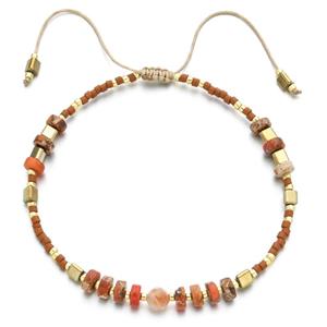 handmade miyuki seed glass Bracelet with Imperial Jasper, adjustable, orange, approx 4mm, 16-24cm length