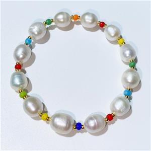 Pearl Bracelet with seed glass, stretchy, approx 8mm, 17cm length