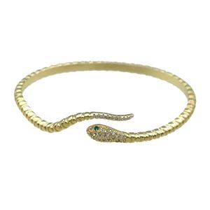 Copper Snake Bangle Pave Zircon Gold Plated, approx 5mm, 40-57mm