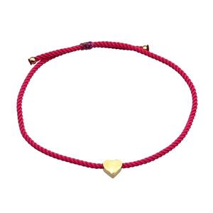 Red Nylon Bracelet Heart Adjustable, approx 7mm, 1.8mm, 16-23cm length