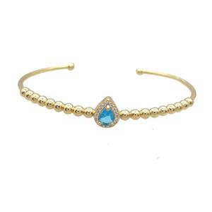 Copper Bangle Pave Blue Crystal Gold Plated, approx 9-11mm, 4mm, 55-60mm