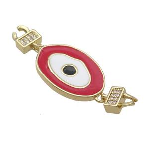 Copper Connectore Pave Zircon Red Enamel Eye Gold Plated, approx 16-23mm, 45mm