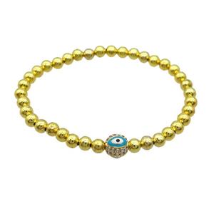 Copper Bracelet Teal Enamel Evil Eye Pave Zircon Stretchy Gold Plated, approx 8mm, 5mm