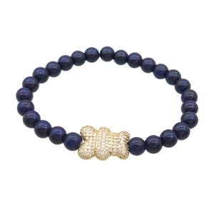 Darkblue Resin Bracelet Bear Pave Zircon Stretchy, approx 13-17mm, 6mm