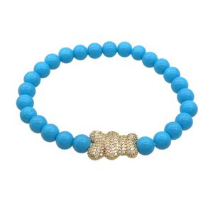 Blue Resin Bracelet Bear Pave Zircon Stretchy, approx 13-17mm, 6mm