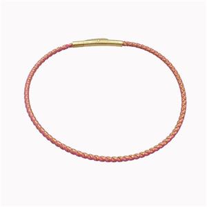 Pink Nylon Cord Bracelet With Stainless Steel Clasp, approx 2mm thickness