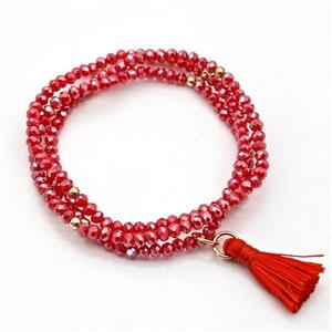 Red Chinese Crystal Glass Bracelets Stretchy, approx 3-3.5mm