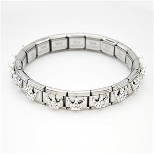 Stainless Steel Module Bracelet Crown Pave Rhinestone, approx 9mm, 17cm length