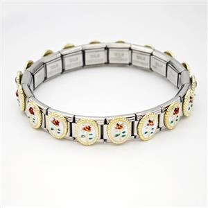 Stainless Steel Module Bracelet Flower Enamel, approx 9mm, 17cm length