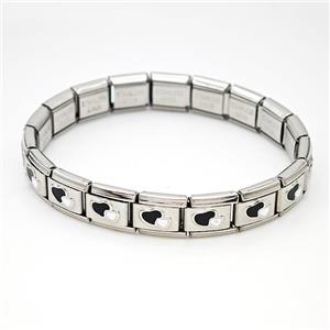 Stainless Steel Module Bracelet Heart, approx 9mm, 17cm length