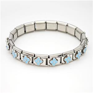 Stainless Steel Module Bracelet Clover Blue Enamel, approx 9mm, 17cm length