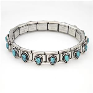 Stainless Steel Module Bracelet Teardrop Pave Blue Howlite, approx 9mm, 17cm length