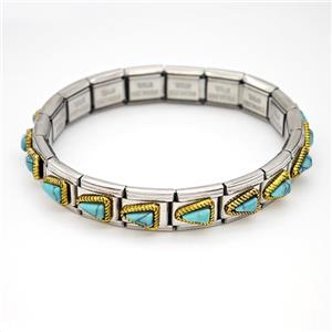 Stainless Steel Module Bracelet Triangle Pave Blue Howlite, approx 9mm, 17cm length