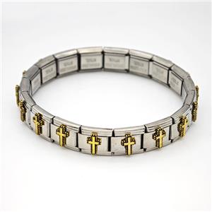 Stainless Steel Module Bracelet Cross, approx 9mm, 17cm length