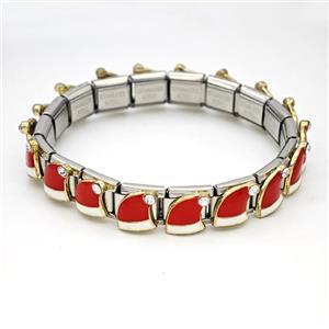 Stainless Steel Module Bracelet Christmas Hat Red Enamel, approx 9mm, 17cm length