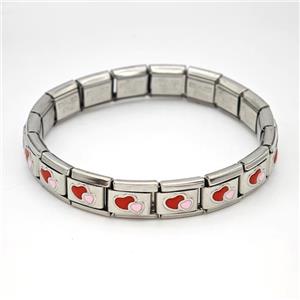 Stainless Steel Module Bracelet Heart, approx 9mm, 17cm length