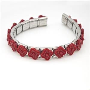 Stainless Steel Module Bracelet Clover Red, approx 9mm, 17cm length