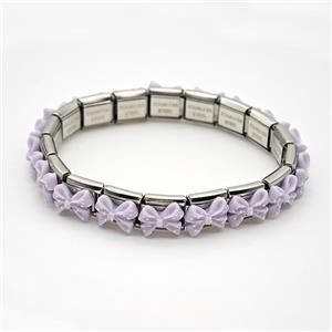 Raw Stainless Steel Module Bracelet Pave Resin Bow, approx 9-10mm, 17cm length