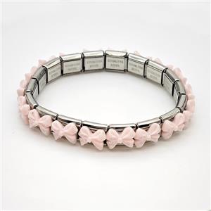 Raw Stainless Steel Module Bracelet Pave Resin Bow, approx 9-10mm, 17cm length