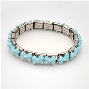 Raw Stainless Steel Module Bracelet Pave Resin Bow, approx 9-10mm, 17cm length