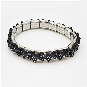 Raw Stainless Steel Module Bracelet Pave Resin Bow, approx 9-10mm, 17cm length