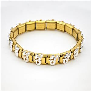 Stainless Steel Module Bracelet Pave Alloy Mermaid Gold Plated, approx 9-10mm, 17cm length