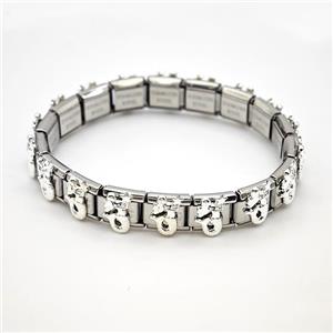 Raw Stainless Steel Module Bracelet Pave Alloy Mermaid, approx 9-10mm, 17cm length