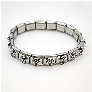 Raw Stainless Steel Module Bracelet Pave Alloy Cross, approx 9-10mm, 17cm length