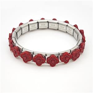 Raw Stainless Steel Module Bracelet Pave Resin Clover, approx 9-10mm, 17cm length