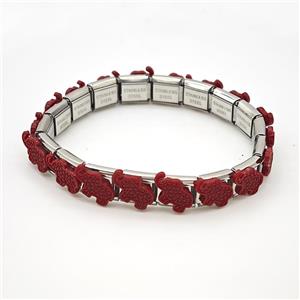 Raw Stainless Steel Module Bracelet Pave Resin Elephant, approx 9-10mm, 17cm length