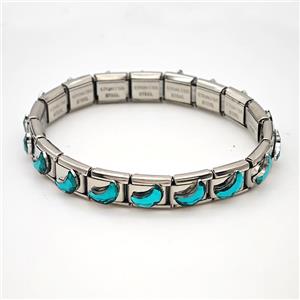 Raw Stainless Steel Module Bracelet Pave Acrylic Moon, approx 9-10mm, 17cm length