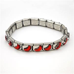 Raw Stainless Steel Module Bracelet Pave Acrylic Moon, approx 9-10mm, 17cm length