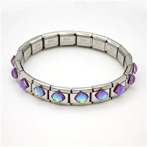 Raw Stainless Steel Module Bracelet Pave Acrylic, approx 9-10mm, 17cm length