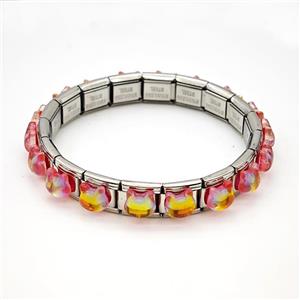 Raw Stainless Steel Module Bracelet Pave Acrylic, approx 9-10mm, 17cm length