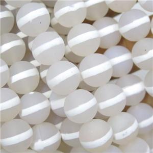 round matte white Tibetan Agate Beads, line, approx 10mm dia