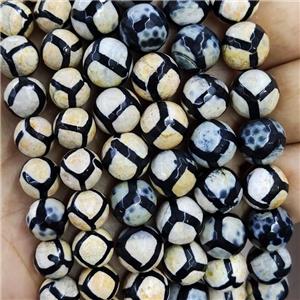 faceted round Tibetan Agate Beads, football, approx 8mm dia