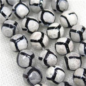 faceted round Tibetan Agate Beads, football, approx 6mm dia