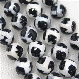 faceted round Tibetan Agate Beads, football, approx 8mm dia