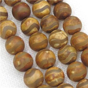 round matte tibetan agate beads, wave, antique brown, approx 8mm dia