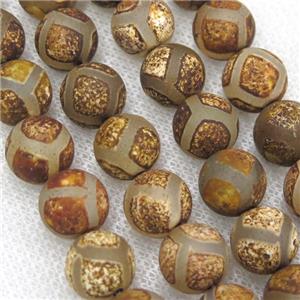 round matte tibetan agate beads, football, antique coffee, approx 6mm dia