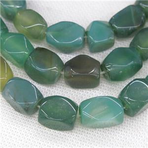 green Agate beads, faceted cuboid, approx 11-18mm