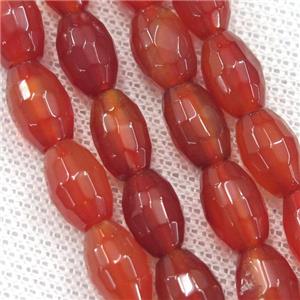 red Agate beads, faceted barrel, approx 8-12mm