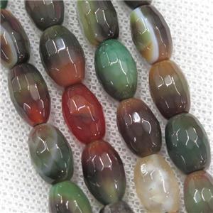 redgreen Agate beads, faceted barrel, approx 8-12mm