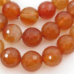 red Carnelian Agate beads, faceted round, approx 14mm dia