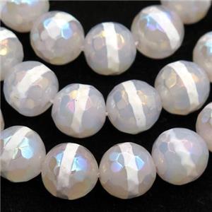 Tibetan Agate beads, faceted round, AB color electroplated, approx 8mm dia