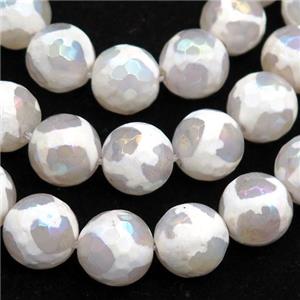 Tibetan Agate beads, faceted round, AB color electroplated, approx 8mm dia