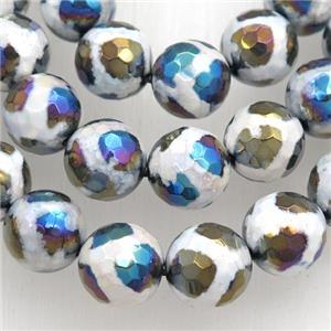 faceted round Tibetan Agate beads, football, AB color electroplated, approx 10mm dia