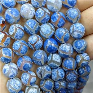 Tibetan Agate Beads Faceted Round Blue Dye B-Grade, approx 10mm dia